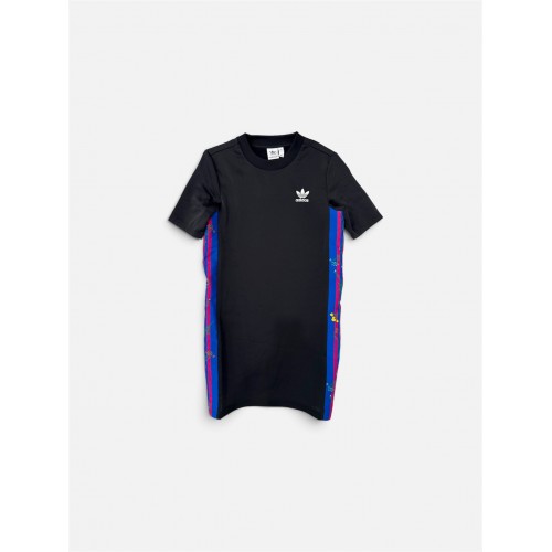 Adidas Originals T-Shirt Φόρεμα με Floral Ρίγες Μαύρο